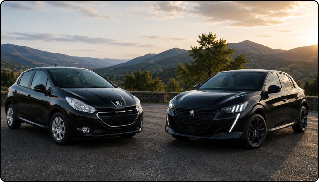 peugeot 208 noire ancienne et nouvelle génération
